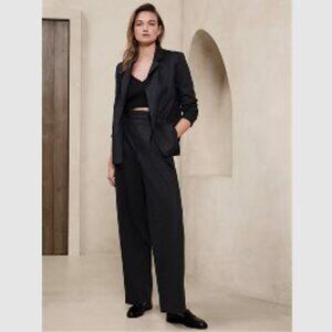 Banana Republic Factory High-Rise Linen-Blend Pant Black Size Pettie 00 NWT